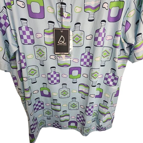 NEW Deolax Polo Shirt Blue All Over Print Short Sleeve Pullover Top Men XXL - Picture 3 of 9